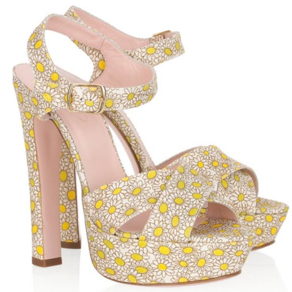 Valentino Shoes - Red VALENTINO Daisy Print Platform Sandals